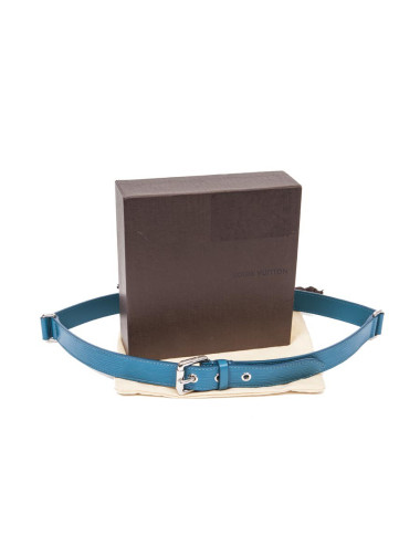 Ceinture "Trio" cuir épi bleu cyan T85 2