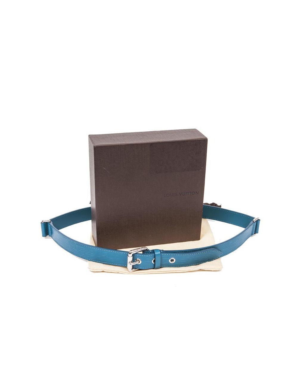 Ceinture "Trio" cuir épi bleu cyan T85