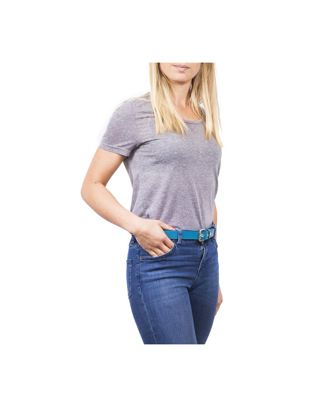 Ceinture "Trio" cuir épi bleu cyan T85