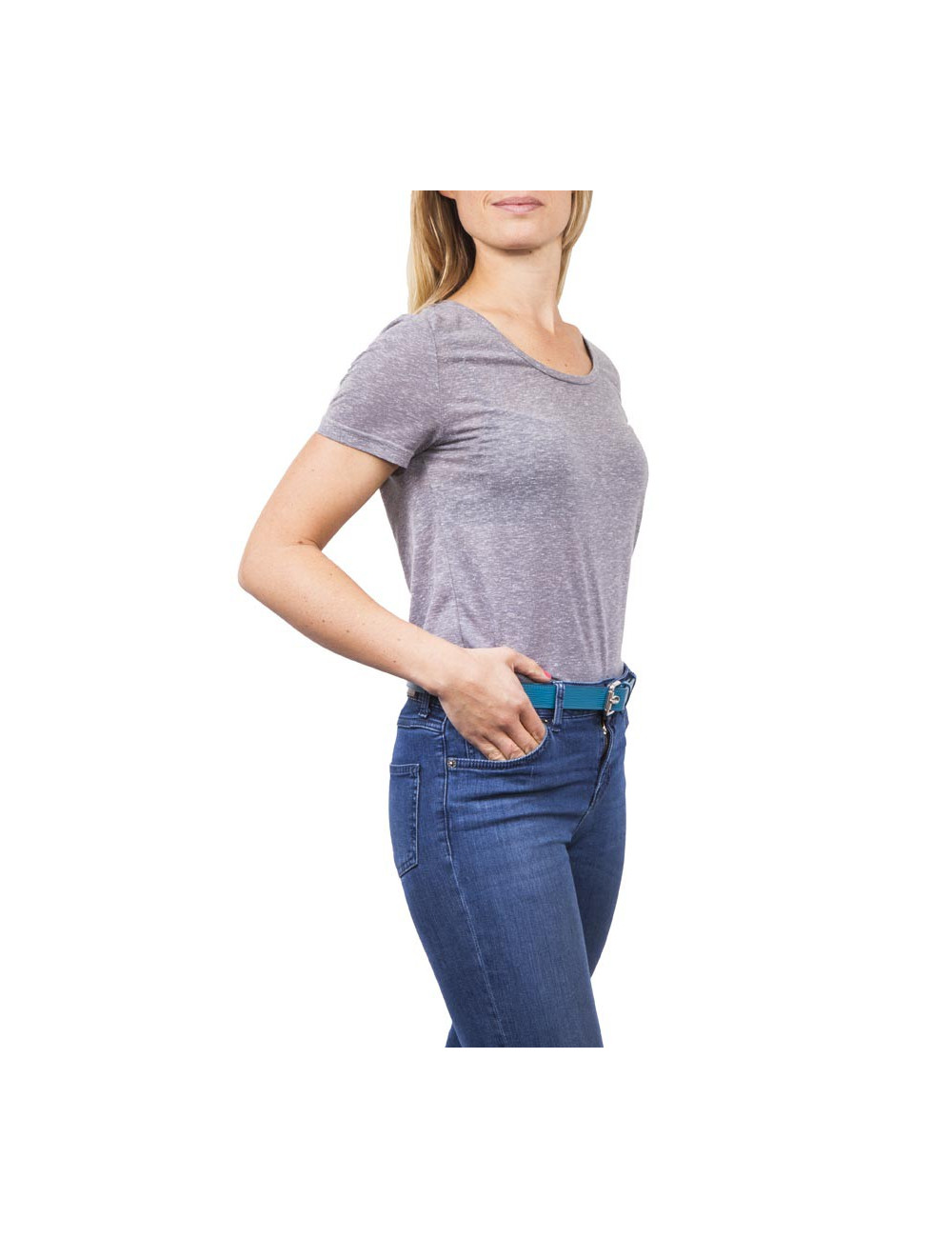 Ceinture "Trio" cuir épi bleu cyan T85