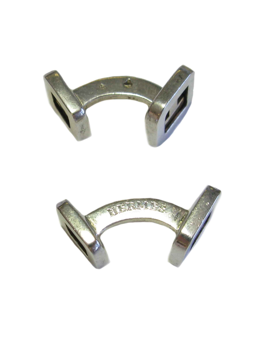 Paire de boutons de manchette HERMES or et argent