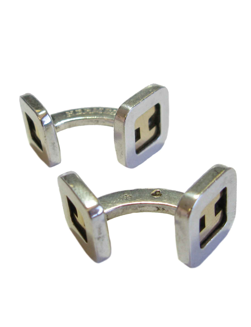 Paire de boutons de manchette HERMES or et argent