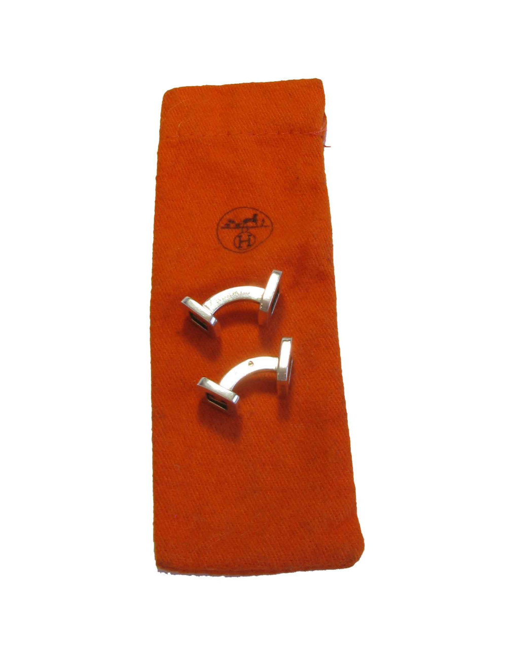 Paire de boutons de manchette HERMES or et argent