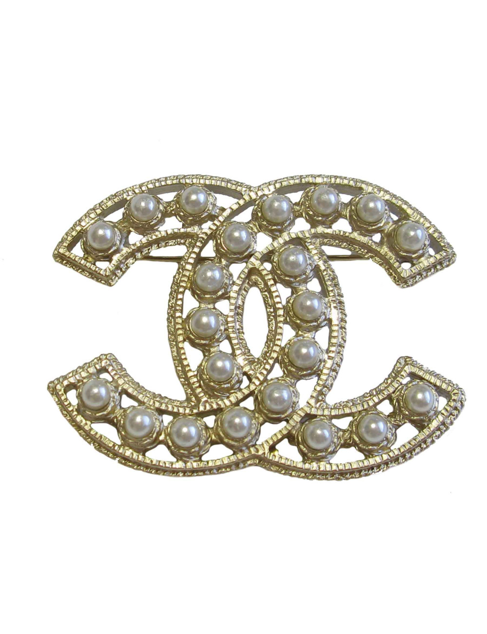 Broche CHANEL dorée et sertie de perles nacrées
