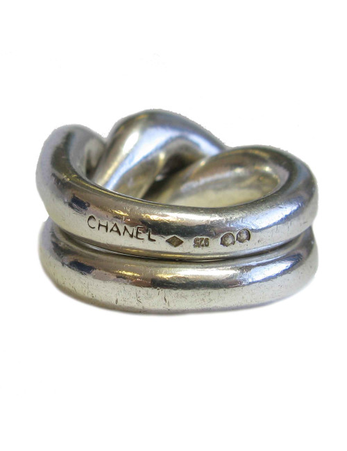  Bague CHANEL T50 double anneau en argent massif
