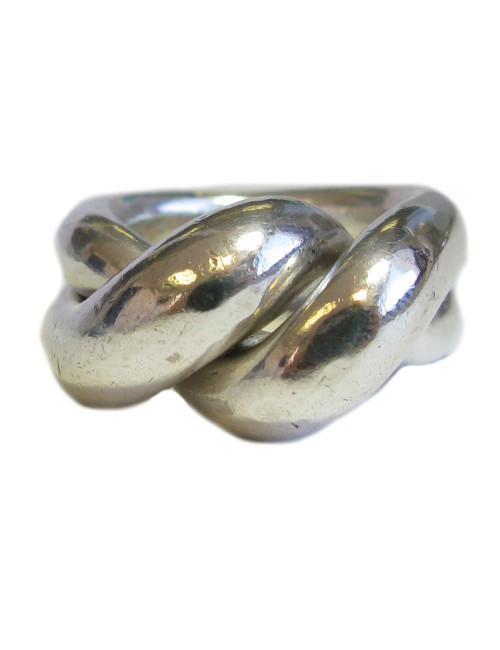  Bague CHANEL T50 double anneau en argent massif