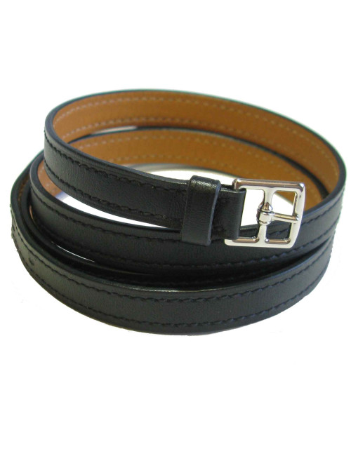 Bracelet HERMES quatre rangs cuir noir