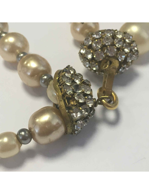 Collier CHANEL double rang de perles nacrées, grises et rose vintage