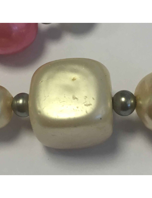 Collier CHANEL double rang de perles nacrées, grises et rose vintage