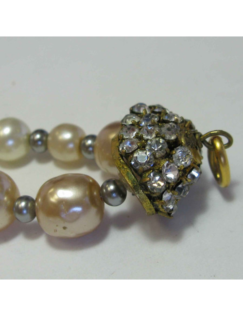 Collier CHANEL double rang de perles nacrées, grises et rose vintage