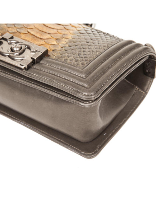 Chanel Boy bag in kaki leather and python 