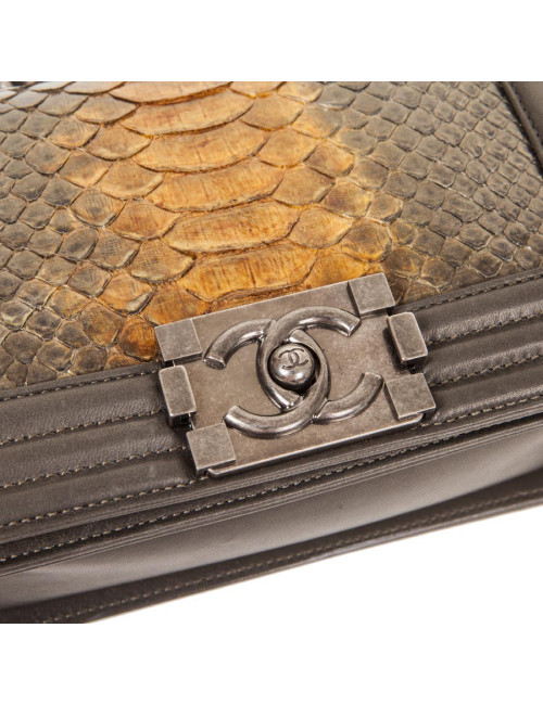 Chanel Boy bag in kaki leather and python 