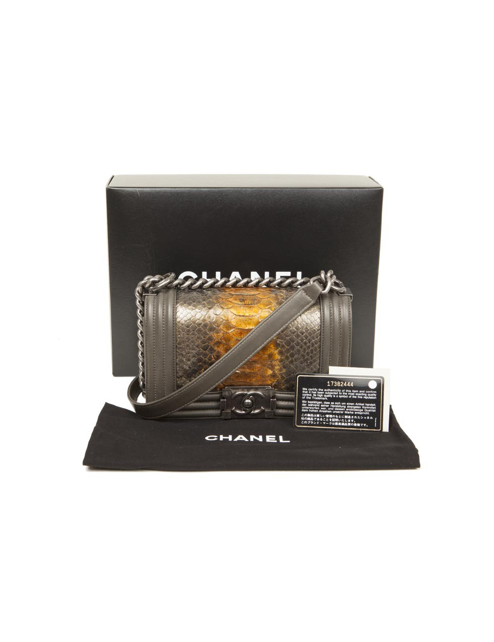 Chanel Boy bag in kaki leather and python 