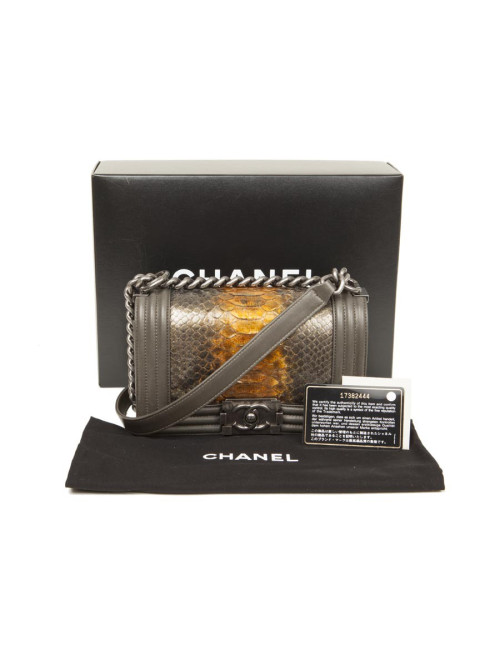 Chanel Boy bag in kaki leather and python 