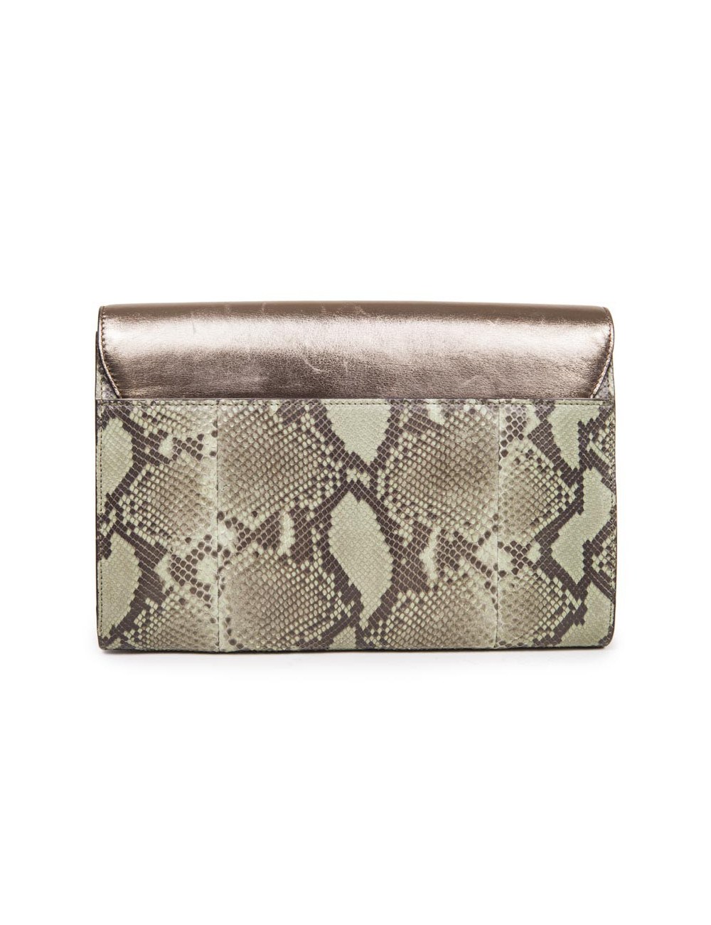 GUCCI green and bronze python clutch