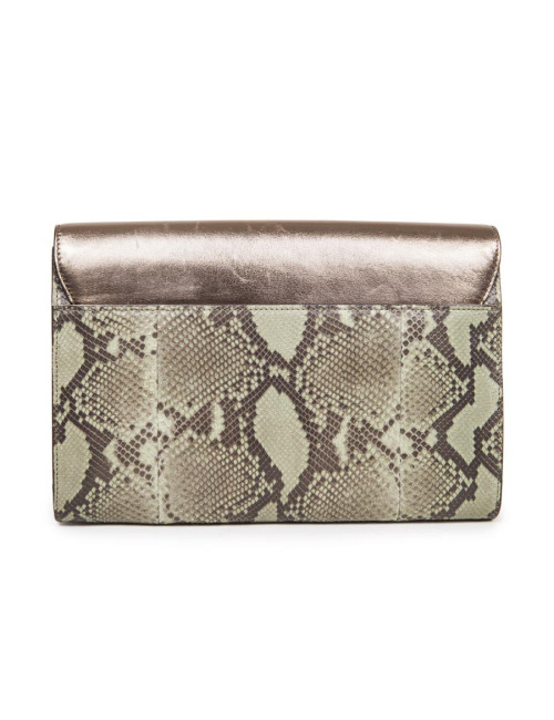 GUCCI green and bronze python clutch