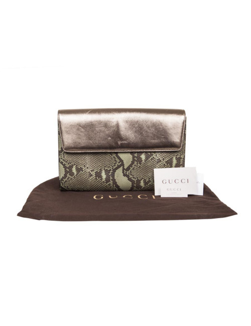 GUCCI green and bronze python clutch