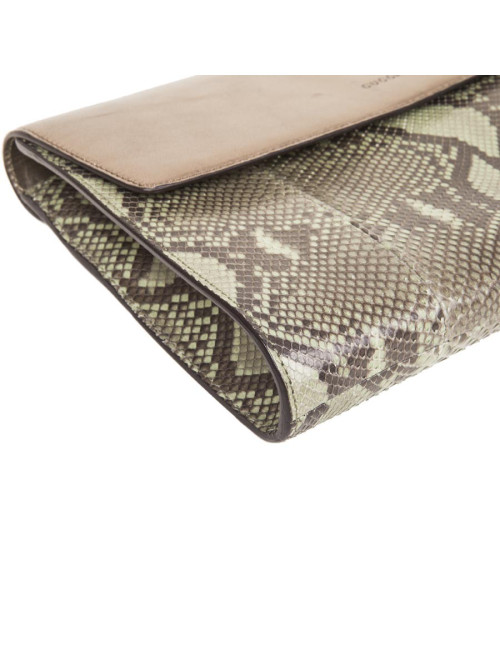 GUCCI green and bronze python clutch