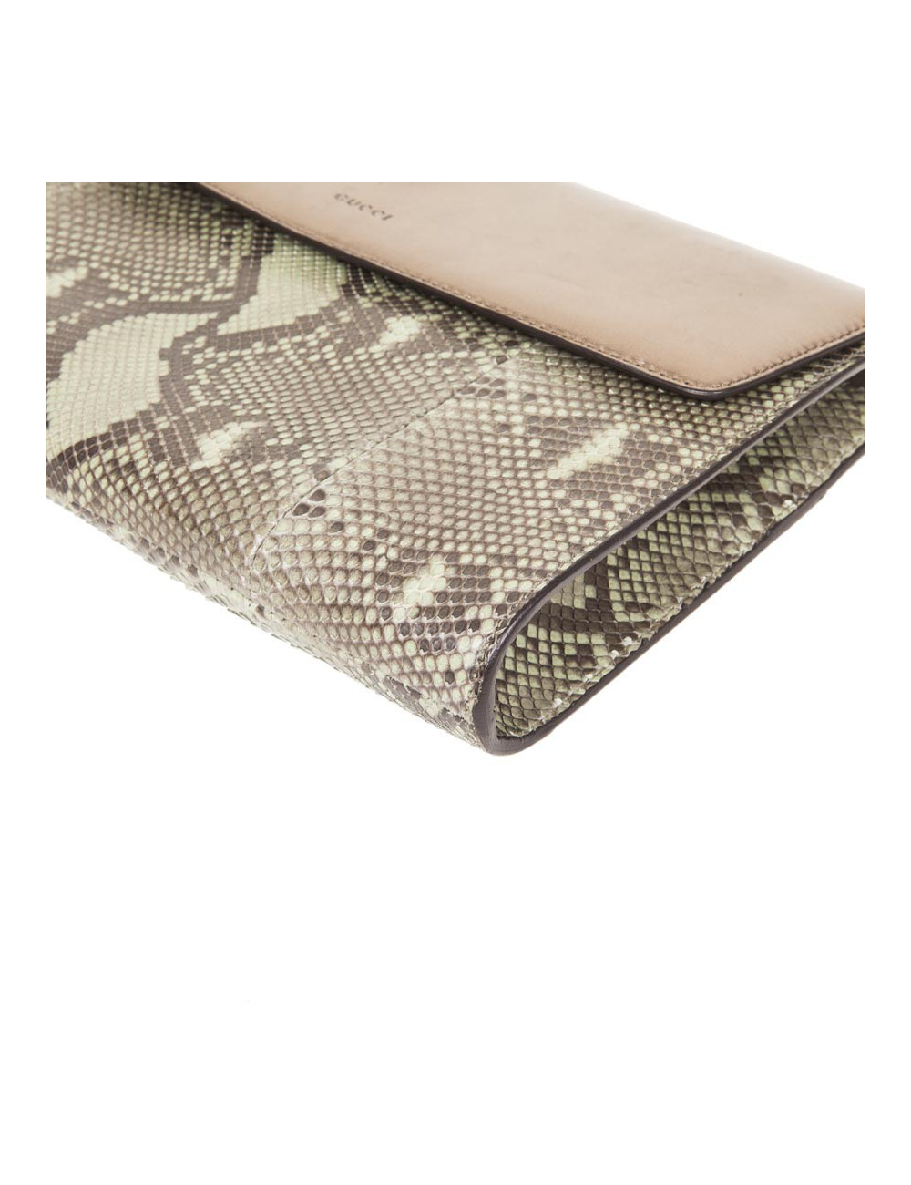 GUCCI green and bronze python clutch