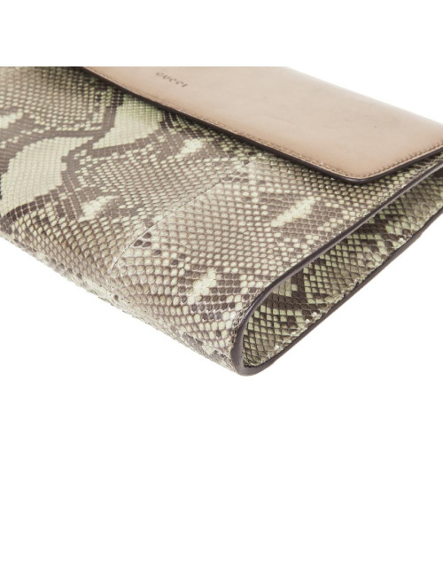 GUCCI green and bronze python clutch