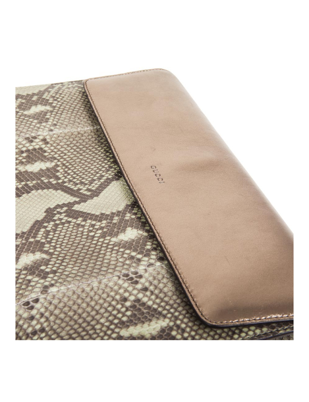GUCCI green and bronze python clutch