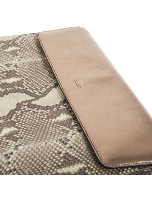 GUCCI green and bronze python clutch