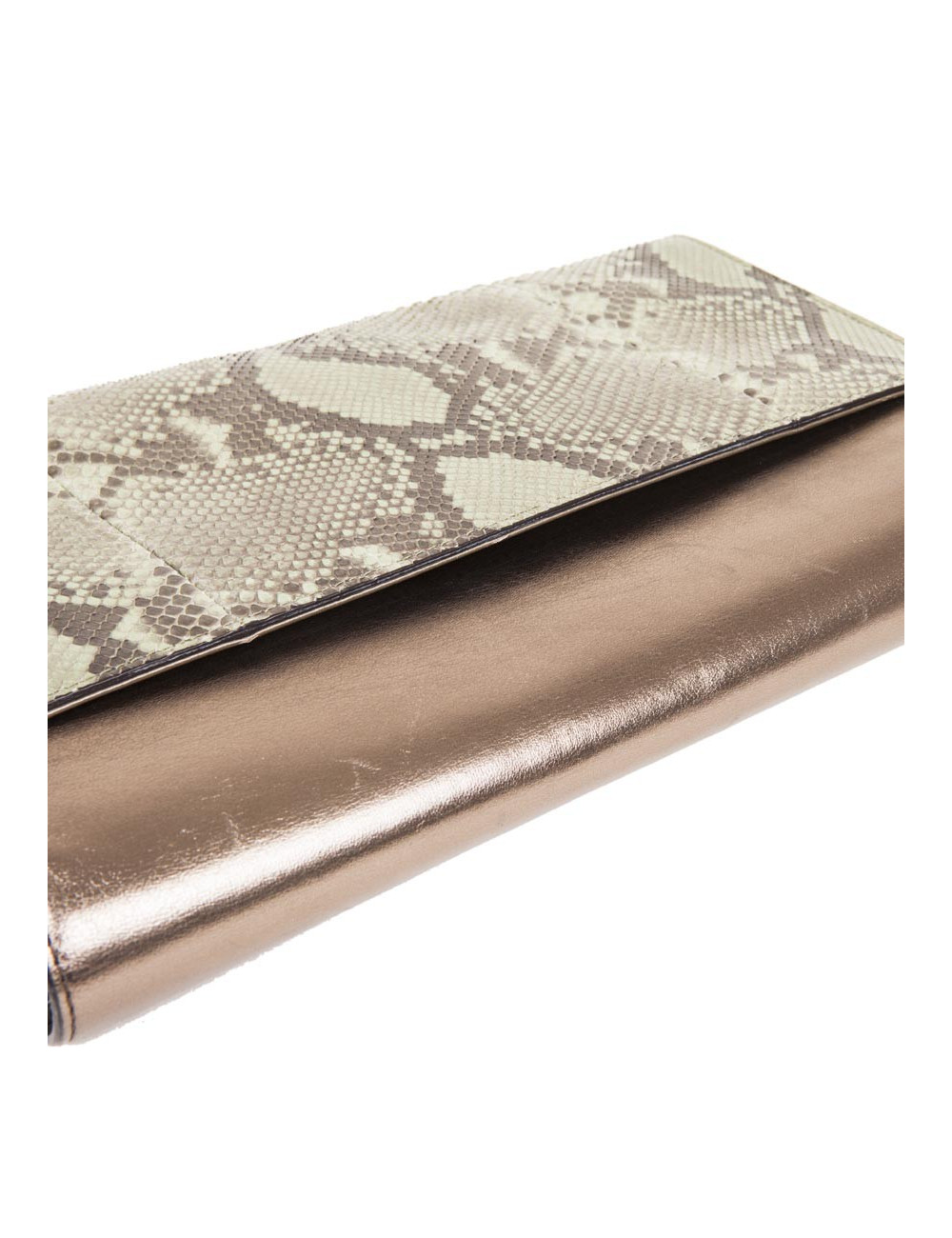 GUCCI green and bronze python clutch