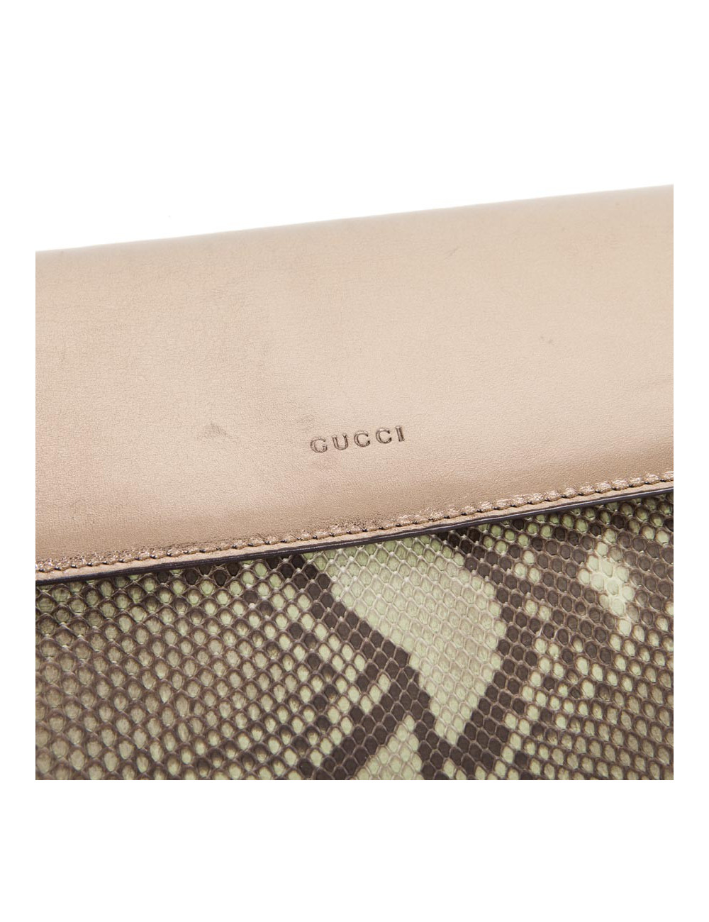 GUCCI green and bronze python clutch