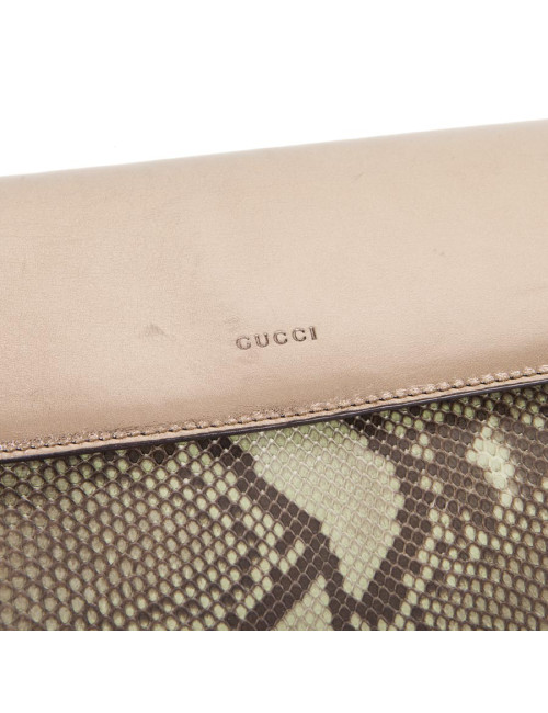 GUCCI green and bronze python clutch