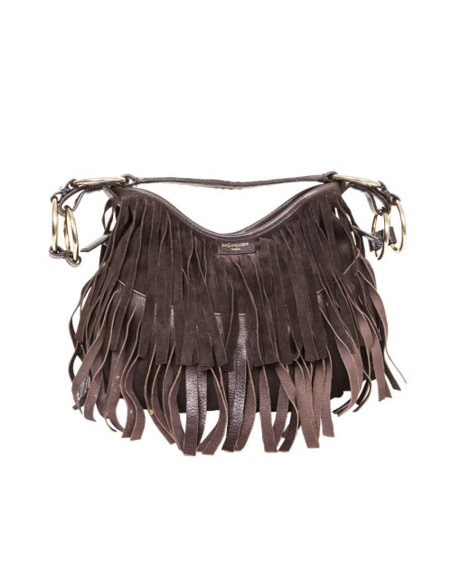 Sac YSL SAINT LAURENT en veau velours marron à franges