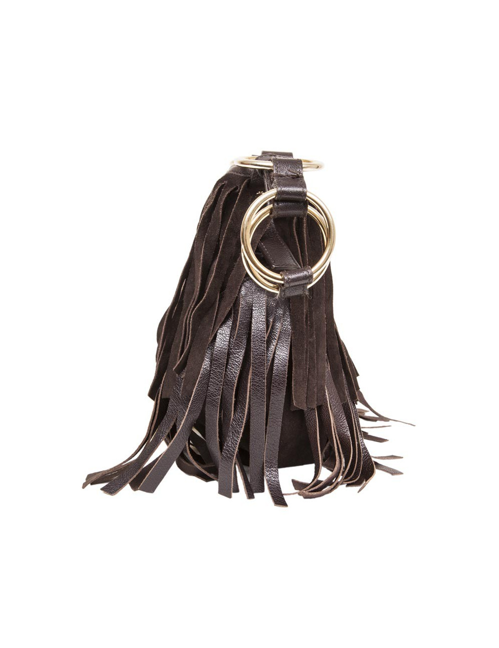 Sac YSL SAINT LAURENT en veau velours marron à franges