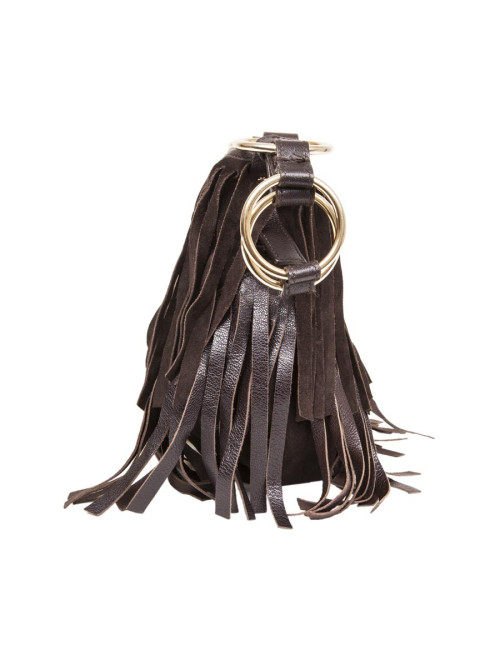 Sac YSL SAINT LAURENT en veau velours marron à franges