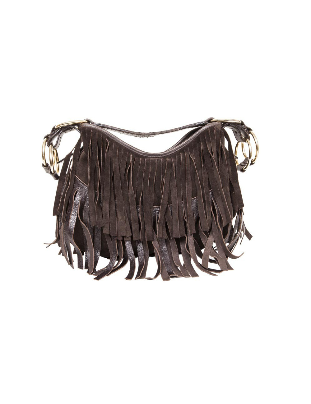 Sac YSL SAINT LAURENT en veau velours marron à franges