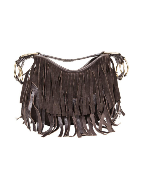 Sac YSL SAINT LAURENT en veau velours marron à franges