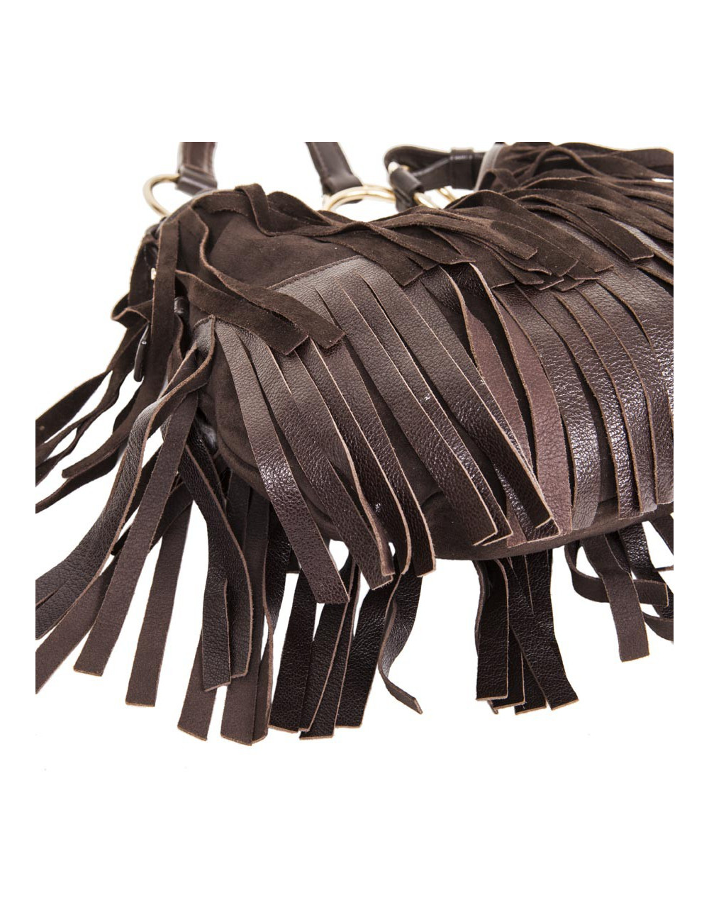 Sac YSL SAINT LAURENT en veau velours marron à franges