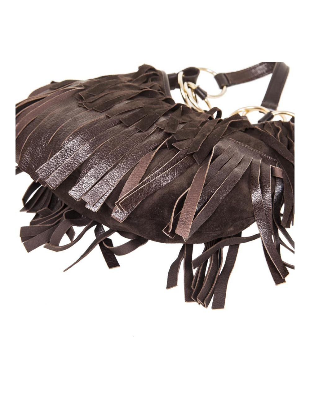 Sac YSL SAINT LAURENT en veau velours marron à franges