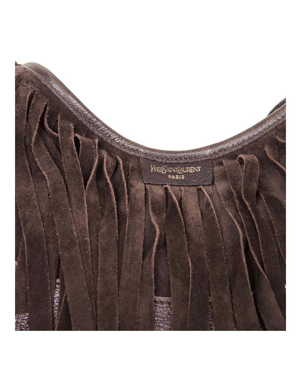 Sac YSL SAINT LAURENT en veau velours marron à franges