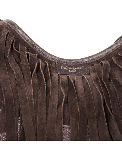 Sac YSL SAINT LAURENT en veau velours marron à franges