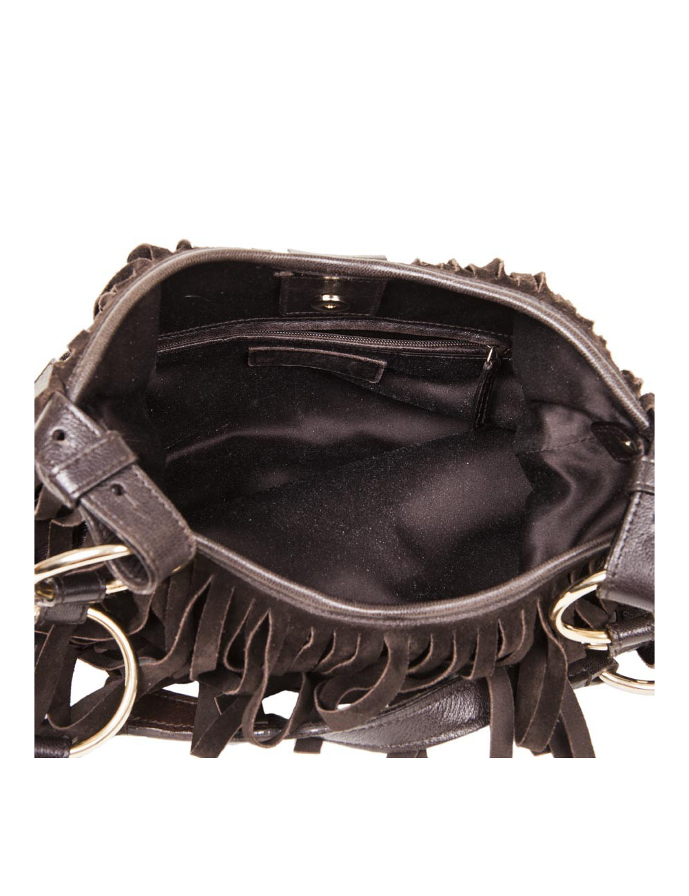 Sac YSL SAINT LAURENT en veau velours marron à franges