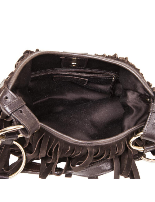 Sac YSL SAINT LAURENT en veau velours marron à franges