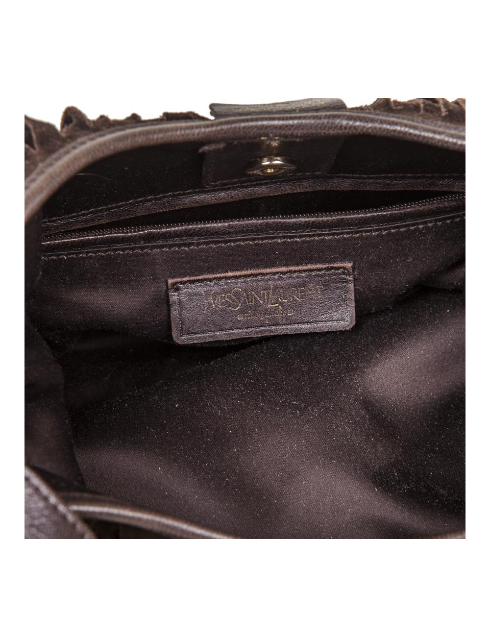 Sac YSL SAINT LAURENT en veau velours marron à franges