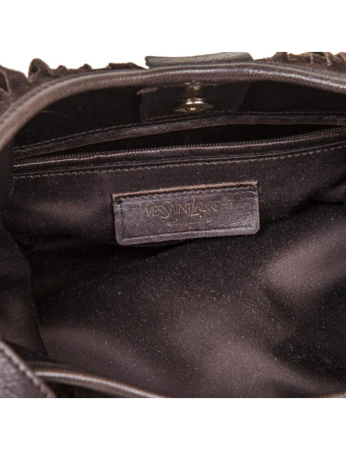 Sac YSL SAINT LAURENT en veau velours marron à franges