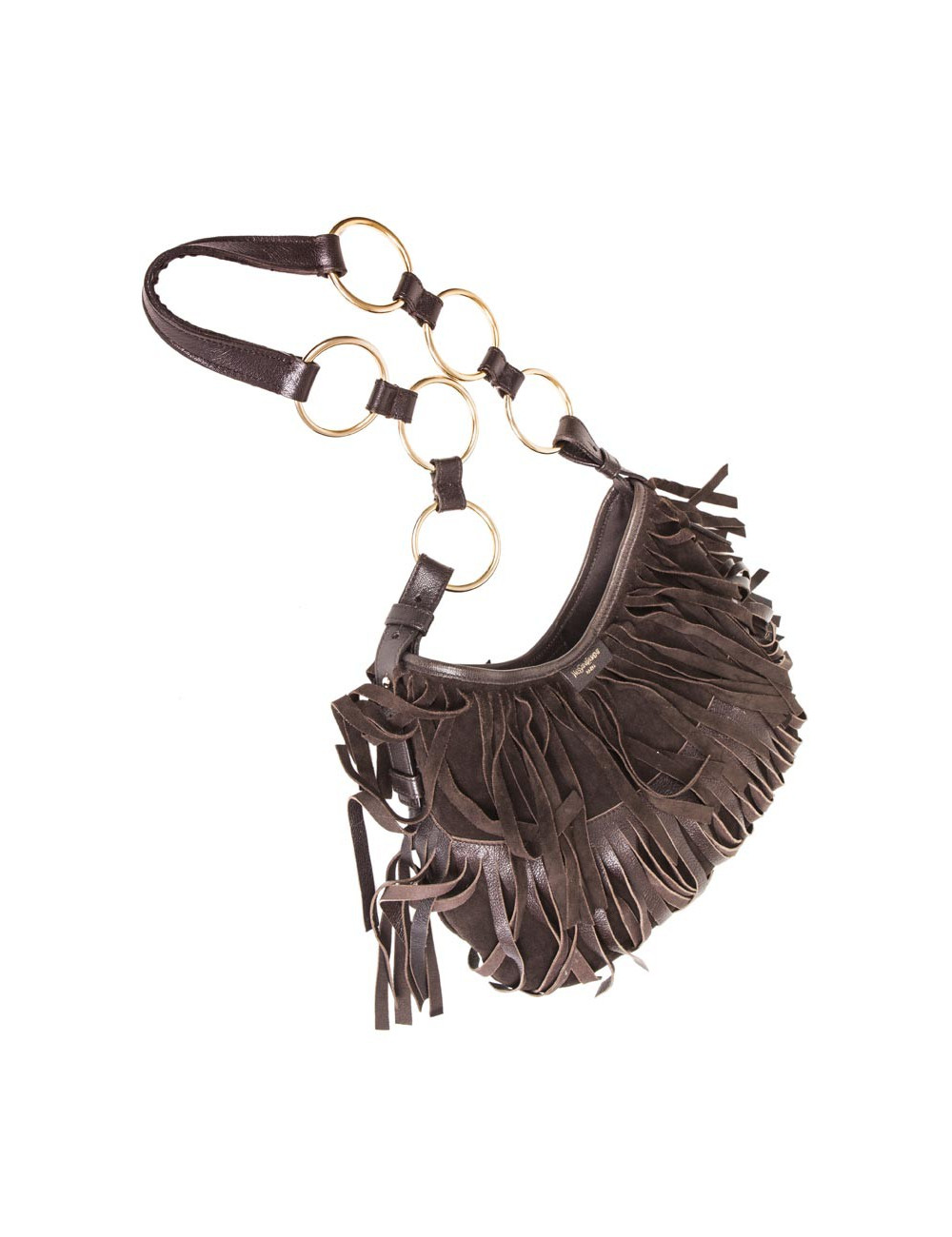 Sac YSL SAINT LAURENT en veau velours marron à franges