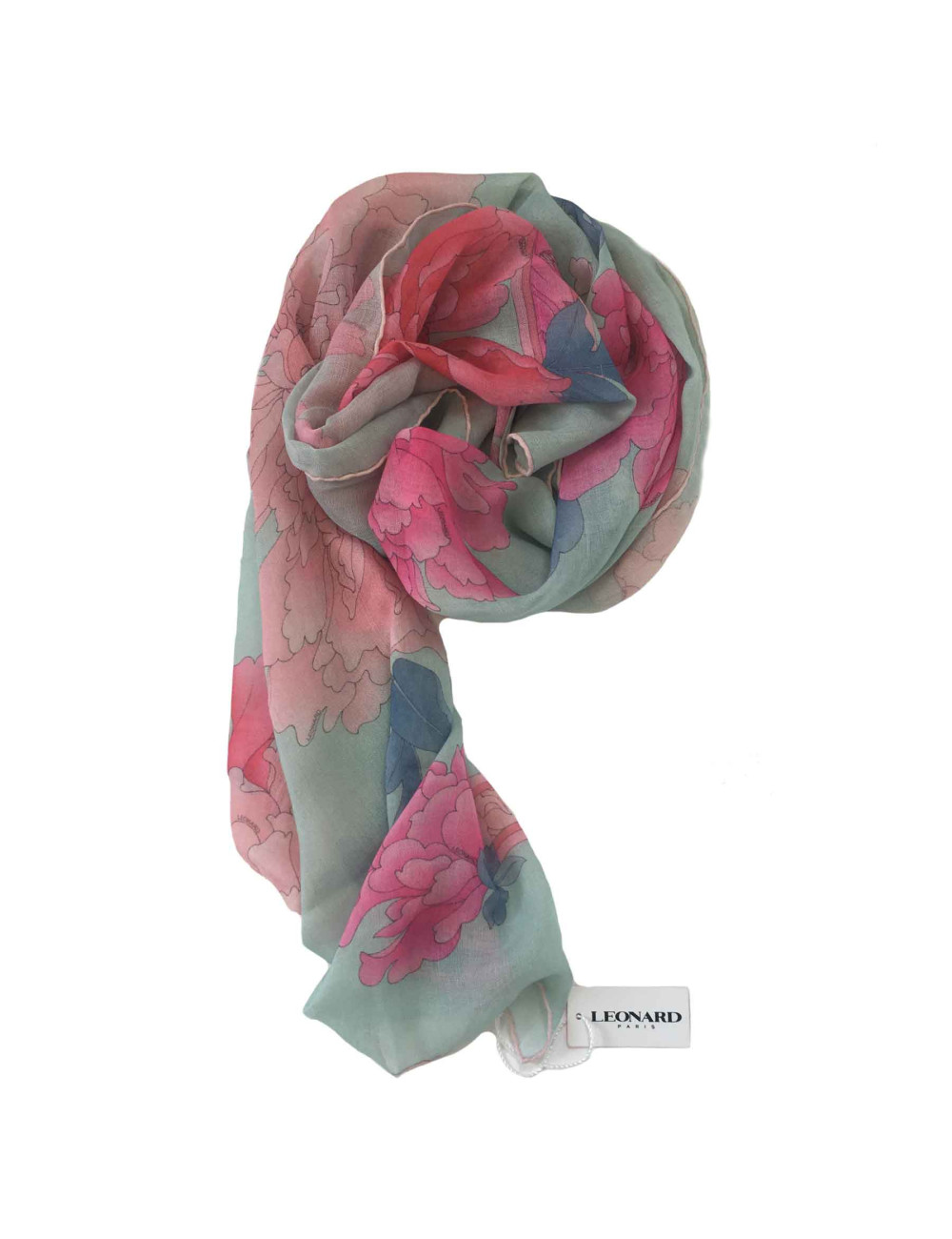 Etole LEONARD en cachemire et soie rose et bleu céladon