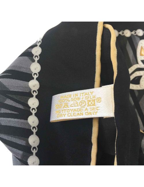 CARTIER 'Panthere" scarf in black gray and gold silk