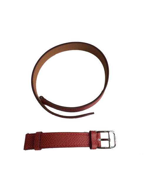 Bracelet de montre HERMES double tour PM cuir rouge 