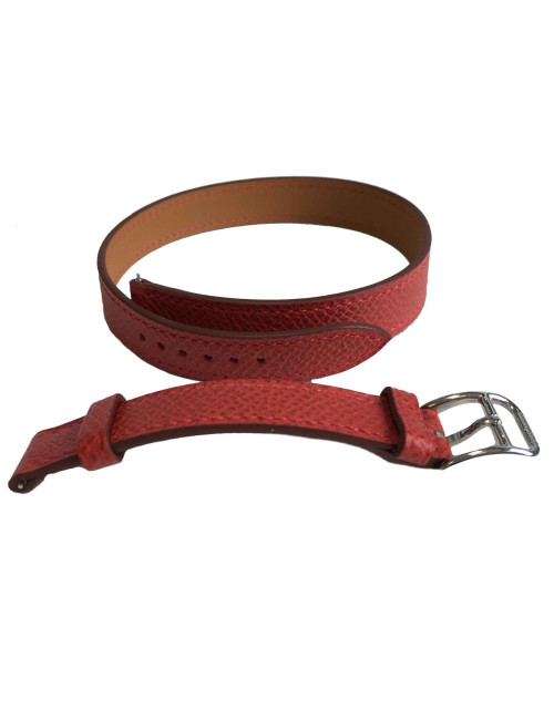 Bracelet de montre HERMES double tour PM cuir rouge 