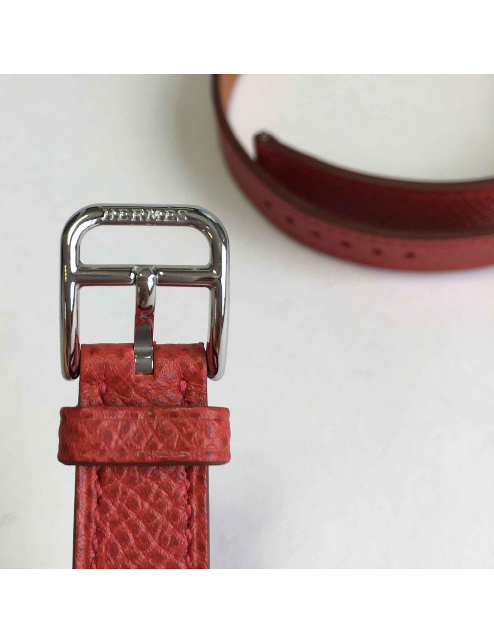 Bracelet de montre HERMES double tour PM cuir rouge 