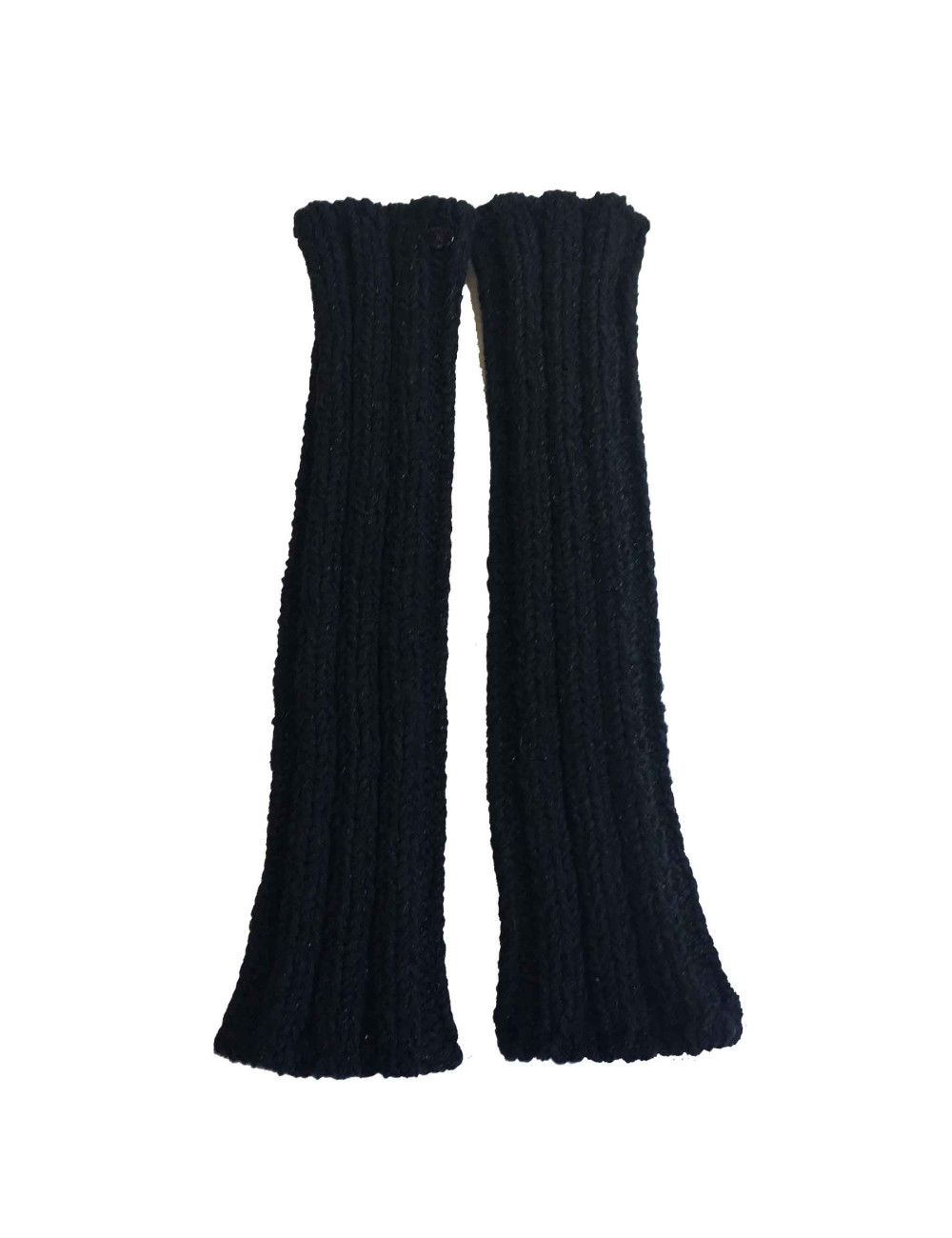 CHANEL Size 2 long knitted mittens in black cotton, cashmere and silk and silver threads 