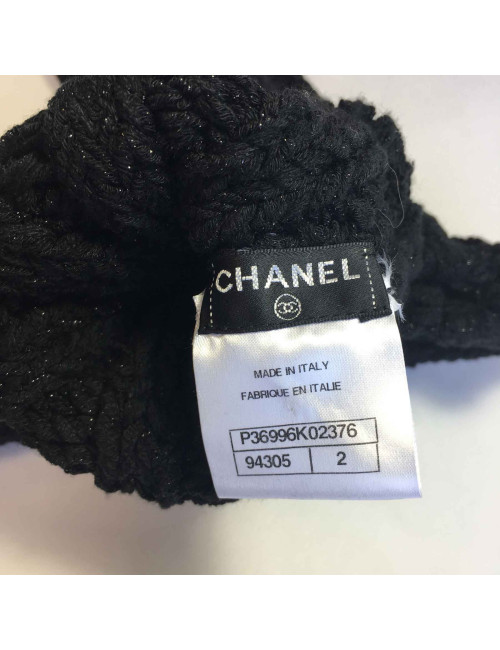 Mitaines T2 CHANEL en coton cachemire et soie noire et fils argentés